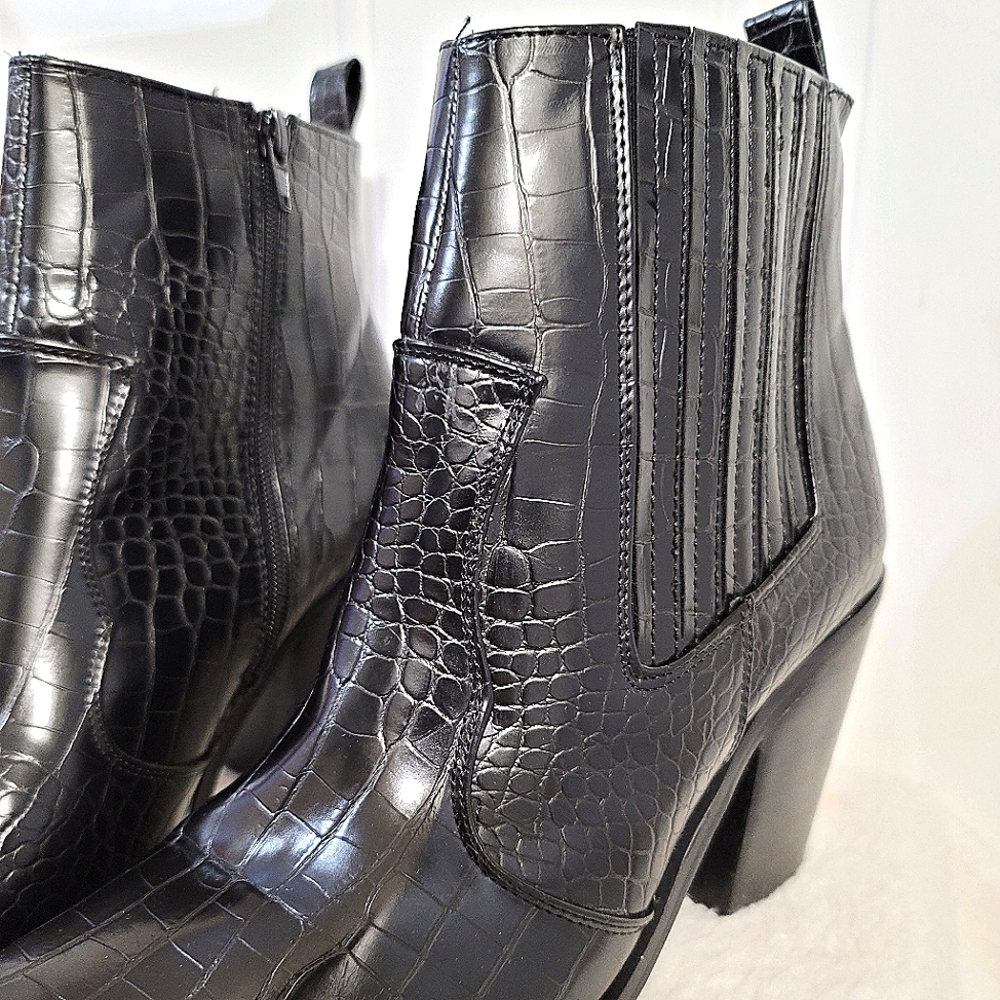Asos Ankle Heeled Boots Black Croc In Size 9 - Picture 5 of 9
